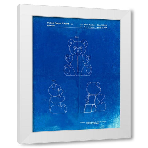 PP1085-Faded Blueprint Teddy Bear Poster White Modern Wood Framed Art Print by Borders, Cole