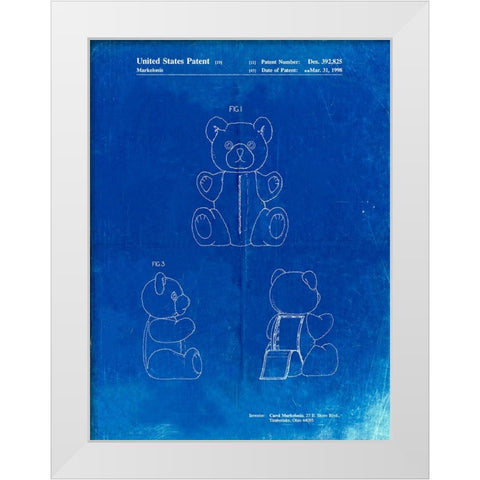 PP1085-Faded Blueprint Teddy Bear Poster White Modern Wood Framed Art Print by Borders, Cole