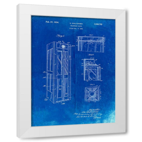 PP1088-Faded Blueprint Telephone Booth Patent Poster White Modern Wood Framed Art Print by Borders, Cole