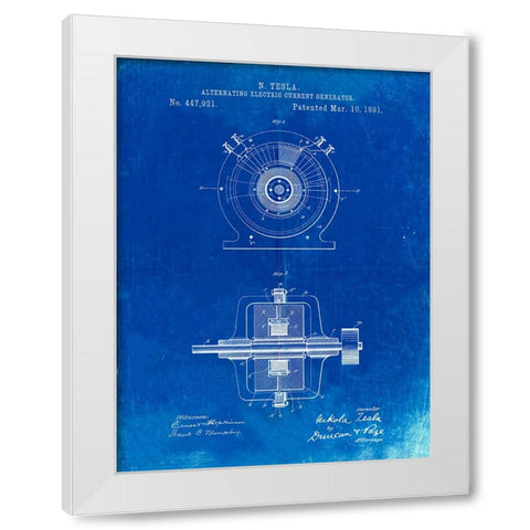 PP1090-Faded Blueprint Tesla Alternating Current Generator Poster White Modern Wood Framed Art Print by Borders, Cole