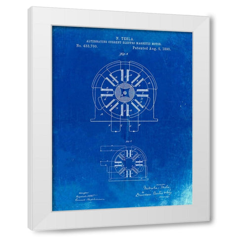 PP1092-Faded Blueprint Tesla Coil Patent Poster White Modern Wood Framed Art Print by Borders, Cole