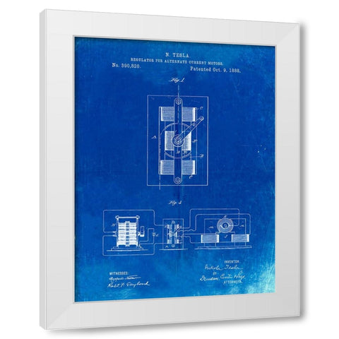 PP1095-Faded Blueprint Tesla Regulator for Alternate Current Motor Patent Poster White Modern Wood Framed Art Print by Borders, Cole