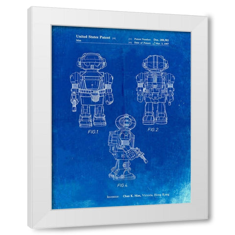 PP1101-Faded Blueprint Toby Talking Toy Robot Patent Poster White Modern Wood Framed Art Print by Borders, Cole