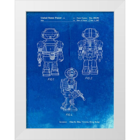 PP1101-Faded Blueprint Toby Talking Toy Robot Patent Poster White Modern Wood Framed Art Print by Borders, Cole