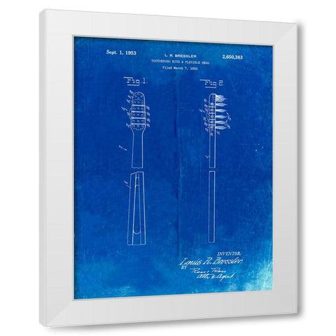 PP1102-Faded Blueprint Toothbrush Flexible Head Patent Poster White Modern Wood Framed Art Print by Borders, Cole