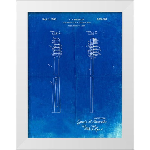 PP1102-Faded Blueprint Toothbrush Flexible Head Patent Poster White Modern Wood Framed Art Print by Borders, Cole
