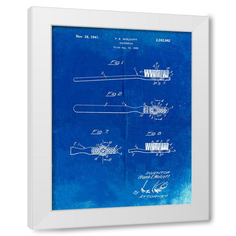 PP1103-Faded Blueprint Toothbrush Flexible Head Patent Poster White Modern Wood Framed Art Print by Borders, Cole