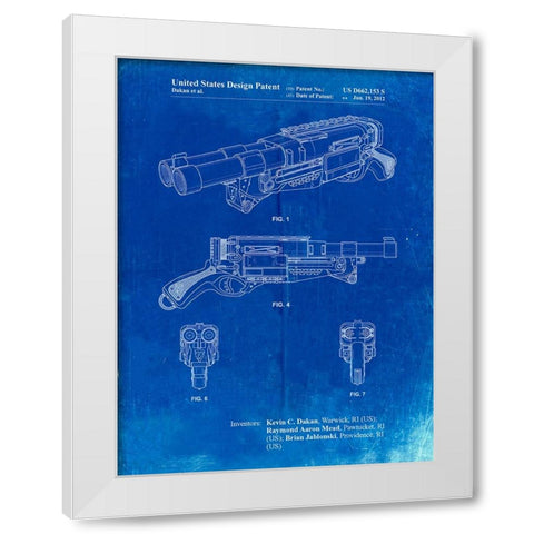 PP1105-Faded Blueprint Toy Gun Poster White Modern Wood Framed Art Print by Borders, Cole