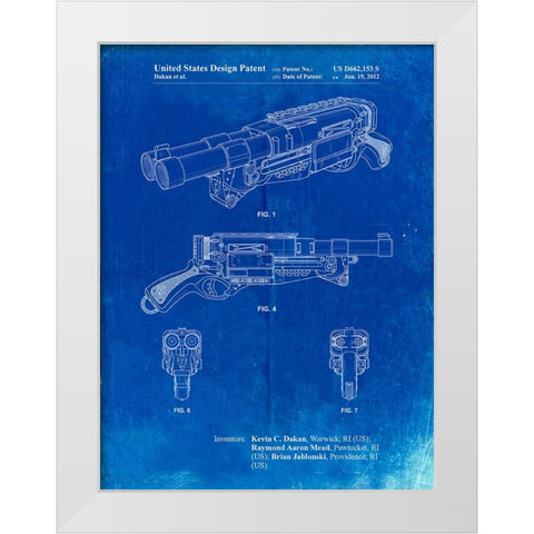 PP1105-Faded Blueprint Toy Gun Poster White Modern Wood Framed Art Print by Borders, Cole
