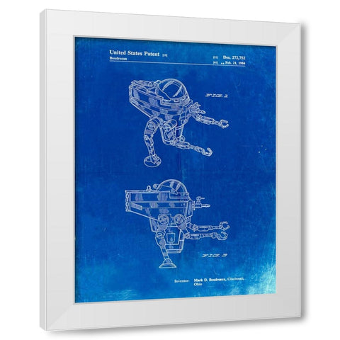 PP1107-Faded Blueprint Mattel Space Walking Toy Patent Poster White Modern Wood Framed Art Print by Borders, Cole