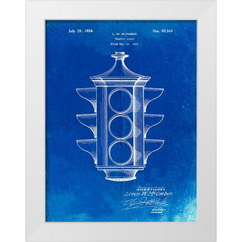 PP1109-Faded Blueprint Traffic Light 1923 Patent Poster White Modern Wood Framed Art Print by Borders, Cole