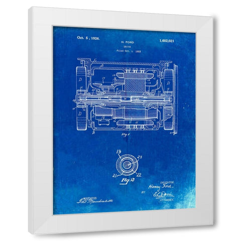 PP1110-Faded Blueprint Train Transmission Patent Poster White Modern Wood Framed Art Print by Borders, Cole