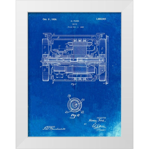 PP1110-Faded Blueprint Train Transmission Patent Poster White Modern Wood Framed Art Print by Borders, Cole