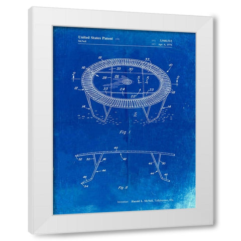 PP1111-Faded Blueprint Trampoline Patent Poster White Modern Wood Framed Art Print by Borders, Cole
