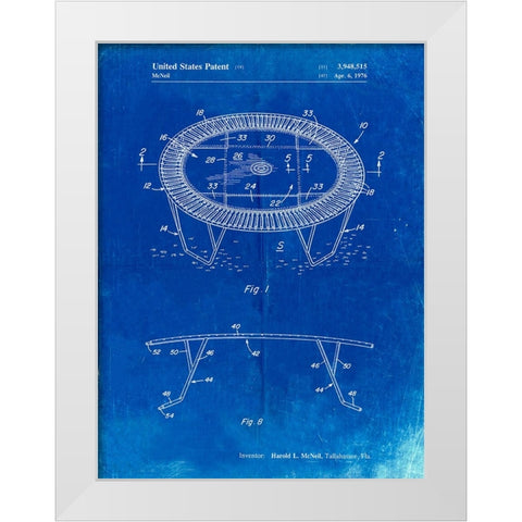 PP1111-Faded Blueprint Trampoline Patent Poster White Modern Wood Framed Art Print by Borders, Cole