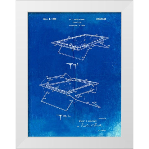 PP1112-Faded Blueprint Trampoline Poster  White Modern Wood Framed Art Print by Borders, Cole