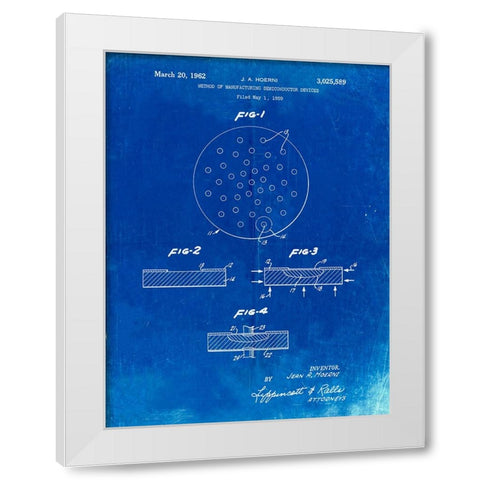 PP1113-Faded Blueprint Transistor Semiconductor Patent Poster White Modern Wood Framed Art Print by Borders, Cole