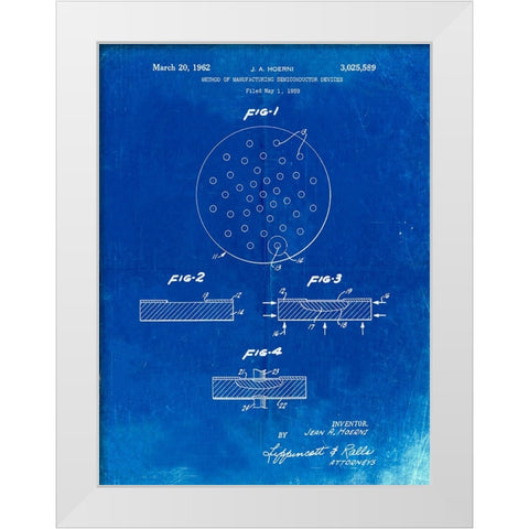 PP1113-Faded Blueprint Transistor Semiconductor Patent Poster White Modern Wood Framed Art Print by Borders, Cole