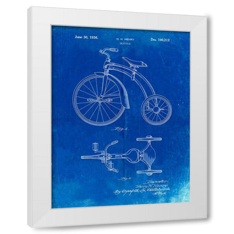 PP1114-Faded Blueprint Tricycle Patent Poster White Modern Wood Framed Art Print by Borders, Cole