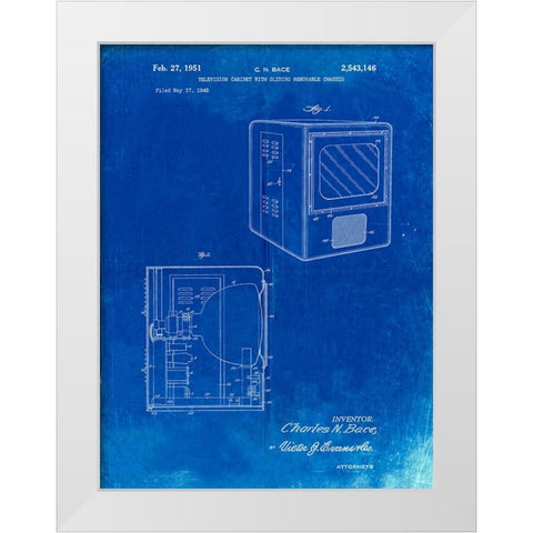 PP1115-Faded Blueprint Tube Television Patent Poster White Modern Wood Framed Art Print by Borders, Cole