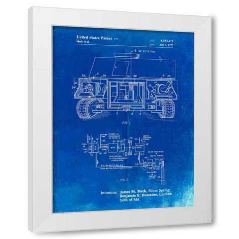PP1116-Faded Blueprint Turret Drive System Patent Poster White Modern Wood Framed Art Print by Borders, Cole