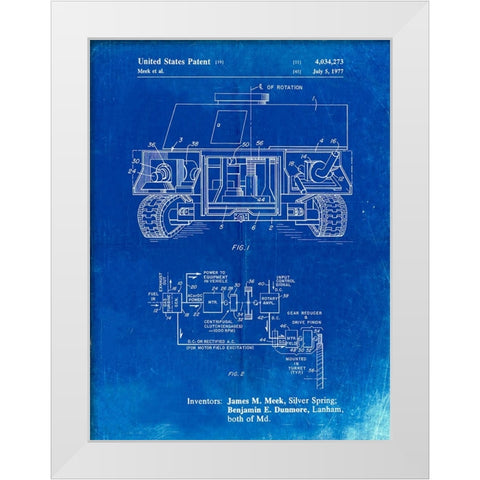 PP1116-Faded Blueprint Turret Drive System Patent Poster White Modern Wood Framed Art Print by Borders, Cole