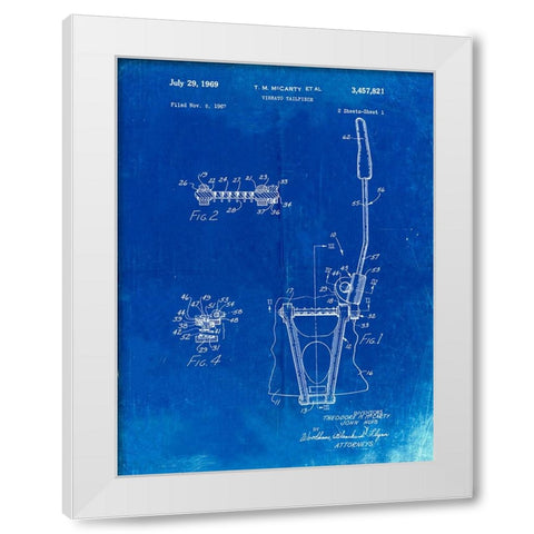 PP1122-Faded Blueprint Vibrato Tailpiece Patent Wall Art Poster White Modern Wood Framed Art Print by Borders, Cole