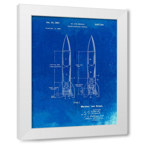 PP1129-Faded Blueprint Von Braun Rocket Missile Patent Poster White Modern Wood Framed Art Print by Borders, Cole
