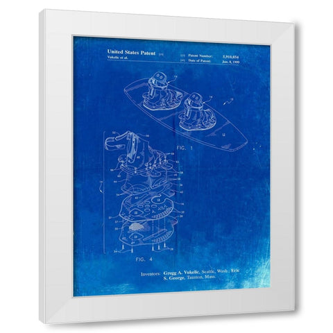 PP1131-Faded Blueprint Wakeboard Patent Poster White Modern Wood Framed Art Print by Borders, Cole