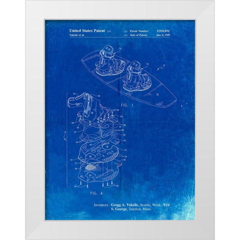 PP1131-Faded Blueprint Wakeboard Patent Poster White Modern Wood Framed Art Print by Borders, Cole