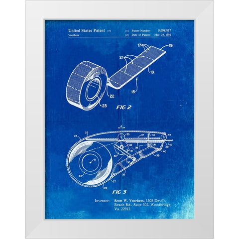 PP1133-Faded Blueprint White Out Tape Patent Poster White Modern Wood Framed Art Print by Borders, Cole