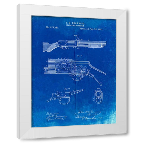 PP1136-Faded Blueprint Winchester Model 1897 Shotgun White Modern Wood Framed Art Print by Borders, Cole