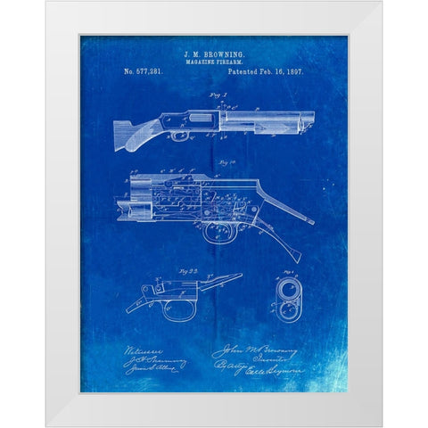 PP1136-Faded Blueprint Winchester Model 1897 Shotgun White Modern Wood Framed Art Print by Borders, Cole
