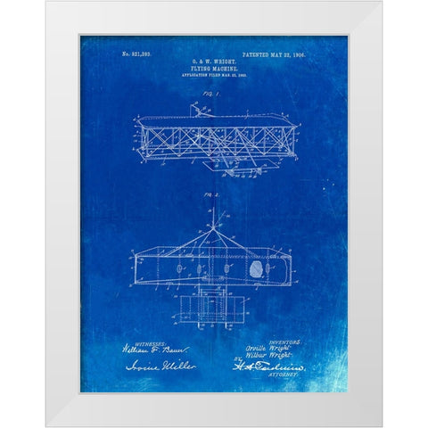 PP1139-Faded Blueprint Wright Brothers Aeroplane Patent White Modern Wood Framed Art Print by Borders, Cole