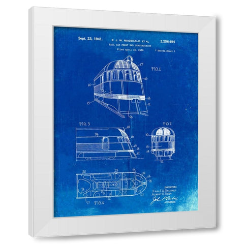 PP1141-Faded Blueprint Zephyr Train Patent Poster White Modern Wood Framed Art Print by Borders, Cole