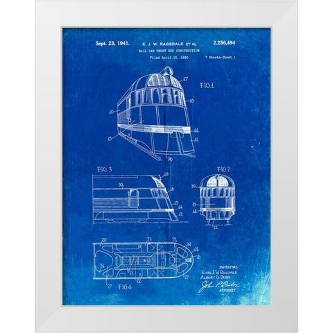 PP1141-Faded Blueprint Zephyr Train Patent Poster White Modern Wood Framed Art Print by Borders, Cole