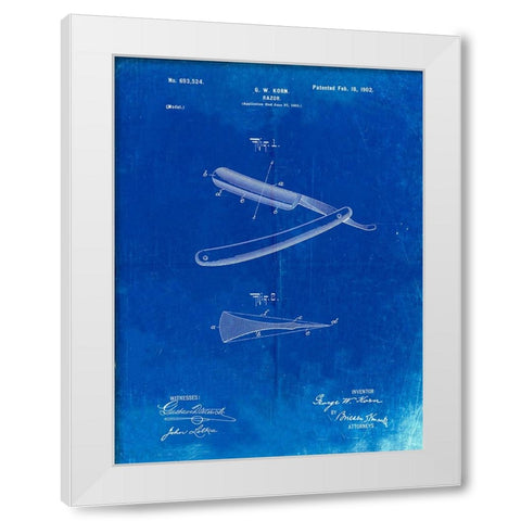 PP1178-Faded Blueprint Straight Razor Patent Poster White Modern Wood Framed Art Print by Borders, Cole