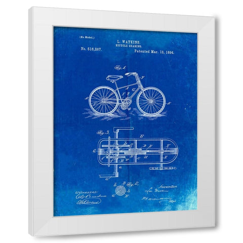 PP51-Faded Blueprint Bicycle Gearing 1894 Patent Poster White Modern Wood Framed Art Print by Borders, Cole