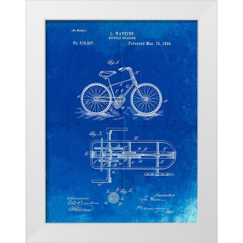PP51-Faded Blueprint Bicycle Gearing 1894 Patent Poster White Modern Wood Framed Art Print by Borders, Cole