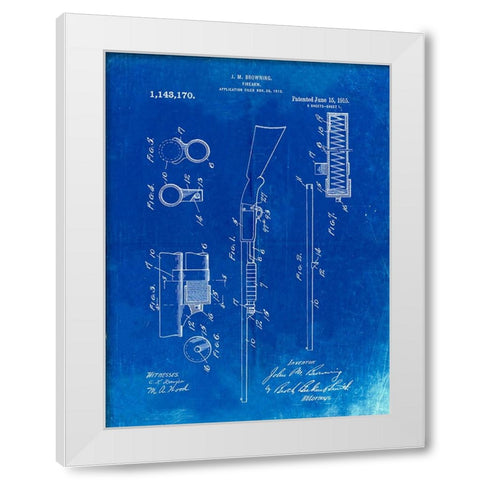 PP74-Faded Blueprint Ithaca Shotgun Patent Poster White Modern Wood Framed Art Print by Borders, Cole