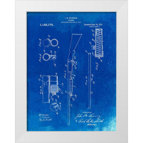 PP74-Faded Blueprint Ithaca Shotgun Patent Poster White Modern Wood Framed Art Print by Borders, Cole