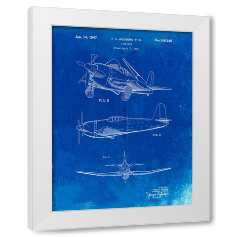 PP82-Faded Blueprint Contra Propeller Low Wing Airplane Patent White Modern Wood Framed Art Print by Borders, Cole