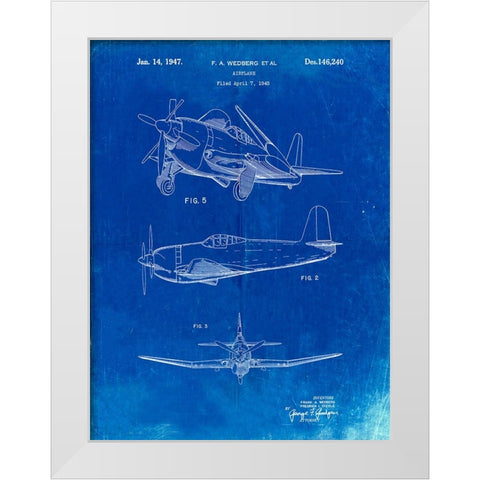 PP82-Faded Blueprint Contra Propeller Low Wing Airplane Patent White Modern Wood Framed Art Print by Borders, Cole