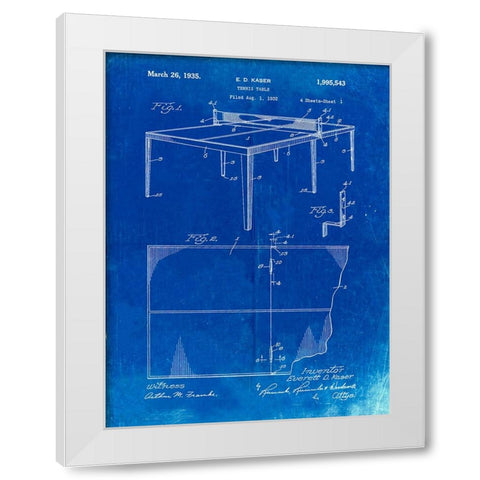 PP92-Faded Blueprint Table Tennis Patent Poster White Modern Wood Framed Art Print by Borders, Cole