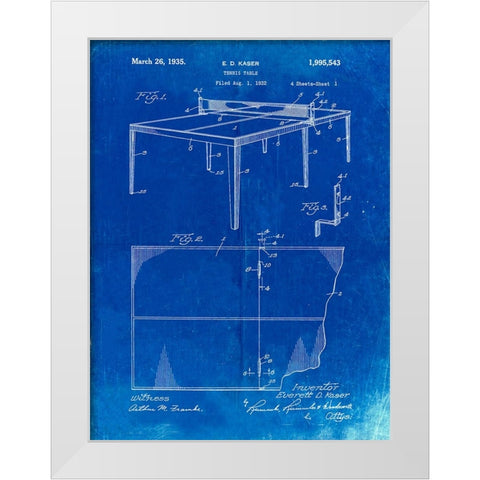 PP92-Faded Blueprint Table Tennis Patent Poster White Modern Wood Framed Art Print by Borders, Cole