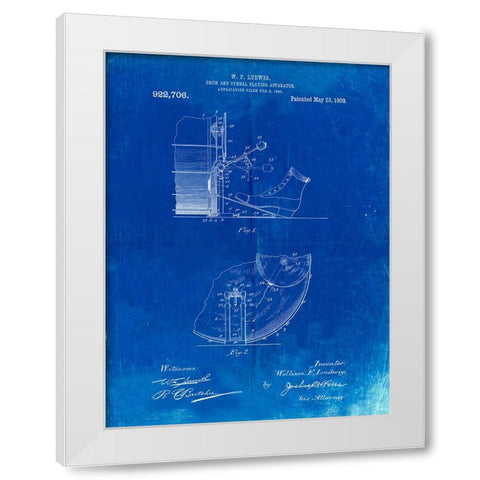PP103-Faded Blueprint Ludwig Kickdrum and Cymbal Poster White Modern Wood Framed Art Print by Borders, Cole