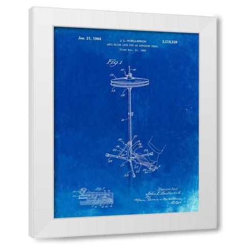 PP106-Faded Blueprint Hi Hat Cymbal Stand and Pedal Patent Poster White Modern Wood Framed Art Print by Borders, Cole