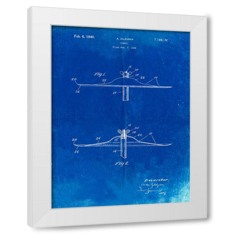 PP107-Faded Blueprint Zildjian Swish Cymbal Poster White Modern Wood Framed Art Print by Borders, Cole