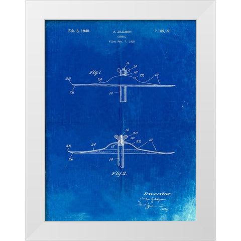 PP107-Faded Blueprint Zildjian Swish Cymbal Poster White Modern Wood Framed Art Print by Borders, Cole