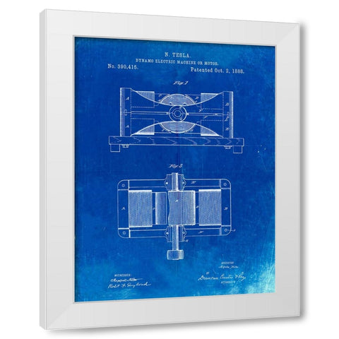 PP111-Faded Blueprint Tesla Dynamo Electric Machine Poster White Modern Wood Framed Art Print by Borders, Cole